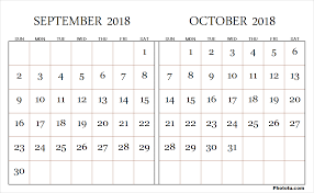 September October 2018 Calendar Printable Template Free Download Calendar Printables Templates Printable Free Calendar Word