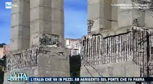 Photo about detail of ponte morandi bridge structure with city of agrigento in background on hill sicily. Crollo Ponte Genova Altro Viadotto Morandi Chiuso Ad Agrigento Pericoli Segnalati Nel 2017 Da Mareamico E Rai1 Vd E Ft