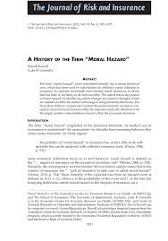Pdf A History Of The Term Moral Hazard