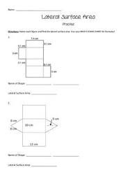 Lateral Surface Area Practice Surface Area Surface Areas