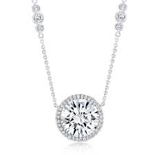 This exclusive lightbox assortment includes stunning color options that are extremely rare in nature. Uneek Round Diamond Pendant With Halo And Round Diamond Bezel Trios On Chain In 18k White Gold