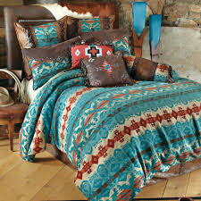 Ethnic touches, like the leather poufs, and vintagey elements, like the yellow table lamp, work together if you view image. Western Bedding King Size Cerrillos Hills Turquoise Bed Set Lone Star Western Decor