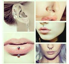Top Left Helix Rook Bottom Left Vertical Labret Top Right Nose Middle Medusa Bottom Right Step Top Lip Piercing Middle Lip Piercing Lip Piercing