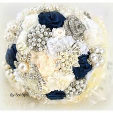 Brooch Bouquet Wedding Bridal Jeweled Ivory Cream White Navy Blue Pearls Lace Crystals E Wedding Brooch Bouquets Vintage Bouquet Wedding Wedding Bouquets
