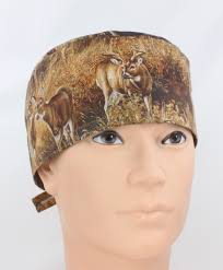 Deer Print Cotton 3.5" Tall Handmade Scrub Cap for Men