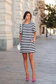 Pink Pumps With Striped Dress Fashion Style Style Inspiration