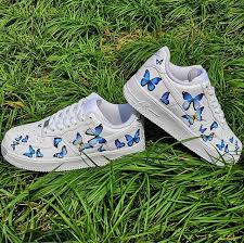 Custom Nike Air Force 1s With Various Blue Butterflies Nike Air Force 1s Nike Shoes Air Force Butterfly Shoes