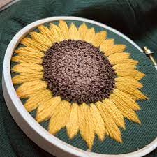 Riverbirchthreads On Instagram Stitched This Giant Sunflower Onto A Hat The Centre Is Made Up Of A Bil Giant Sunflower French Knot Embroidery French Knots