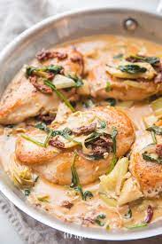 Healthy Creamy Tuscan Chicken With Artichokes Whole30 Paleo Recipe Tuscan Chicken Skillet Dinner Recipes Whole 30 Recipes
