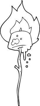 Marshmallows on a stick coloring page. Black And White Cartoon Toasted Marshmallow Clipart Image