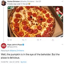 Well The Pumpkin Is In The Eye Of The Beholder But The Pizza Is Delicious Papa John S Jack O Lantern Pizza Know Your Meme