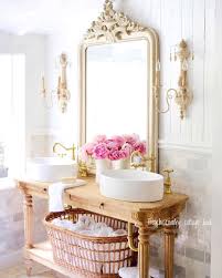 Dark brown wooden floor enhances bold texture compared to gray and white furniture. 23 French Country Bathroom Decor Ideas For Your Home