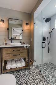 Here, various shades of white and gray come together to create enough interest that the bathroom doesn't feel flat or boring but still gives you a great modern farmhouse feel. But How To Decorate The Room Choosing The Right Bathroom Color Plot Can Create All The Differ Bathrooms Remodel Rustic Bathroom Designs Small Bathroom Remodel