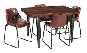Hoot Judkins Furniture Coast To Coast Solid Acacia Wood Iron Bradley Dining Table Four Leather Chairs Set