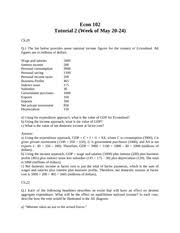 A variety of measures of national income and output are used in economics to estimate total economic activity in a country or region, including gross domestic product (gdp), gross national product (gnp). Tutorial 2 Answers Econ 102 Tutorial 2 Week Of May 20 24 Ch 20 Q 1 The List Below Provides Some National Income Figures For The Country Of Econoland Course Hero