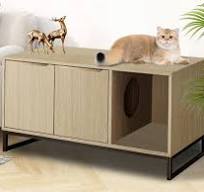 Litter Box Enclosure Furniture - Solid Wood Cat Washroom Cabinet With  Hidden Design