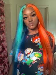 Half Green Half Orange Silk Straight Full Lace Wigs With Baby Hair Hair Styles Light Brown Hair Brown Blonde Hair