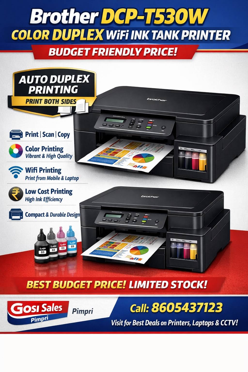 Brother DCP-T530W Color Duplex WiFi Ink Tank Printer – Budget Friendly! product image
