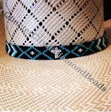 Beaded Hat Band In A Straw American Hat Co Beadwork By Quarter Circle Diamond Beads Visit Facebook Com Qua Beaded Hat Bands Beaded Hat Loom Bracelet Patterns