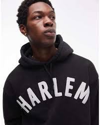 TOPMAN Oversized Fit Hoodie With Harlem Print in Black for Men