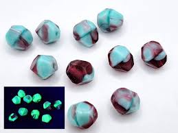 Cranberry Mint Uranium Glass Beads Baroque 10mm Czech Beads
