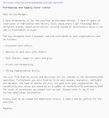 Purchasing And Supply Cover Letter Job Application Letter