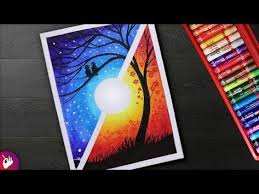 Hello Everyone Hope You Are Doing Great In This Video I Show You How To Draw Day And Night Scenery Us Oil Pastel Art Soft Pastels Drawing Drawing Sunset