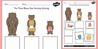 Goldilocks And The Three Bears Size Sorting Activity Goldilocks And The Three Bears Sorting Activities Three Bears Activities