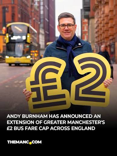 IF THERE'S ONE THING ABOUT 'R ANDY, HE LOVES A BUS 🚌⁠ ⁠ @andy.burnham  famously introduced a £2 bus fare cap on the Bee Network back in September  2022 when he was