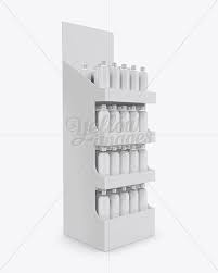 Cardboard Pos Display With Plastic Bottles Mockup Half Side View In Indoor Advertising Mockups On Yellow Images Object Mockups Bottle Mockup Pos Display Design Mockup Free