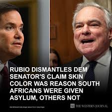 Rubio Dismantles Dem Senator's Claim Skin Color Was Reason South Africans  Were Given Asylum, Others Not: “You don't like the fact that they're  white,” Secretary of State Marco Rubio said. Tap the