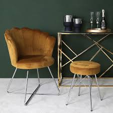 Mustard velvet dining chairs uk. Mustard Yellow Velvet Shell Back Dining Chair With Chrome Legs Picture Perfect Home