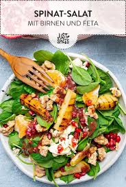 Spinatsalat Mit Gebratenen Birnen Und Granatapfel Vinaigrette Spinat Salat Apfel Essig Dressing Mix Obst Fit Gesu In 2020 Leckere Salate Rezepte