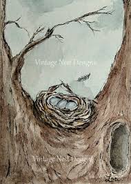 Artistic Bird On Tree Drawing Digital Download Bird Nest Tree No 1 Watercolor Art Prints Watercolor Art Prints Bird Nest Drawings