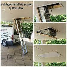 Attic Stairs Ladder By Attic Lad Wa At This Install The Deluxe Aluminium Attic Ladder Was Install In To A Open Ca Carport Designs Stair Ladder Attic Ladder