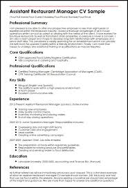 Assistant manager cv template baffling retail assistant manager. View Our Assistant Restaurant Manager Cv Example Myperfectcv