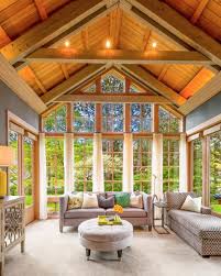Beautiful Gray Great Room With Vaulted Wood Ceiling Great Rooms Wooden Ceiling Design House