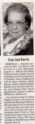Memorial: Coy Lea Farris