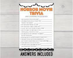 Only true fans will be able to answer all 50 halloween trivia questions correctly. Horror Movie Trivia Printable Game Halloween Game Printable Etsy