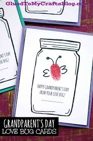 Jar is printed in black ink on kraft greeting card and filled with 7 hearts. Thumbprint Grandparent S Day Love Bug Cards Kid Craft