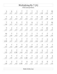 The Multiplying 1 To 10 By 7 A Math Worksheet From The Multiplicat Multiplication Facts Worksheets Printable Multiplication Worksheets Multiplication Facts