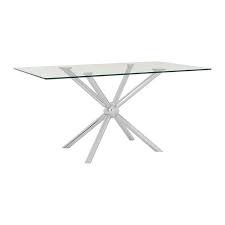 Cosmoliving by cosmopolitan circi metal outdoor dining table with glass top. Novo Silver Metal Clear Tempered Glass Rectangular Dining Table Fusion Furniture Store