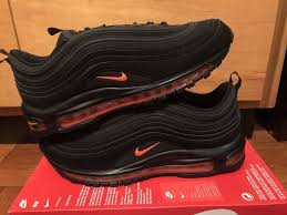 Nike Air Max 97 Mens Size 10 5 Shoe Premium Black Crimson Orange Cd1531 001 Rare Nike Air Max 97 Nike Air Max Black Casual Shoes