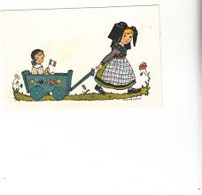Apres Hansi Renowned French Alsatian Reproduction 1980 39 S Girl Pulls Child In Cart French Flag Postcard French Flag Alsatian Postcard