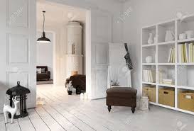 Maybe you would like to learn more about one of these? 3d Render Of Apartment Living Room With Bookshelf Floor Mirror In Minimalist Modern Scandinavian Interior Design Stock Photo Picture And Royalty Free Image Image 65798551