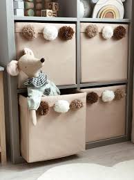 Fabric Toy Storage Box With Pompons Pompom Kallax Bin Kallax Basket Toy Storage Boxes Toy Storage Fabric Toys
