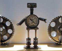 Upcycled Welded Metal Robot Sculpture With Gauge As Body And Etsy Robot Sculpture Metal Robot Sculpture