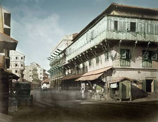 1860 Colonial Era India, Maharashtra, Bombay (Mumbai). The interior of the Old Fort, Bombay. Photographer unknown. Restored Image.