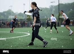 Washington, USA. 13th May, 2023. Shadow player Marge Walker throws the disc  to a teammate, during a DC Shadow vs. Philadelphia Surge game of ultimate  in the Premier Ultimate League (PUL), in