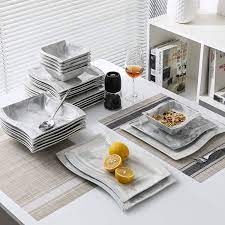 Flora 26 Piece Marble Porcelain Dinnerware Set With 6 Bowl Dinner Plat Nordvian